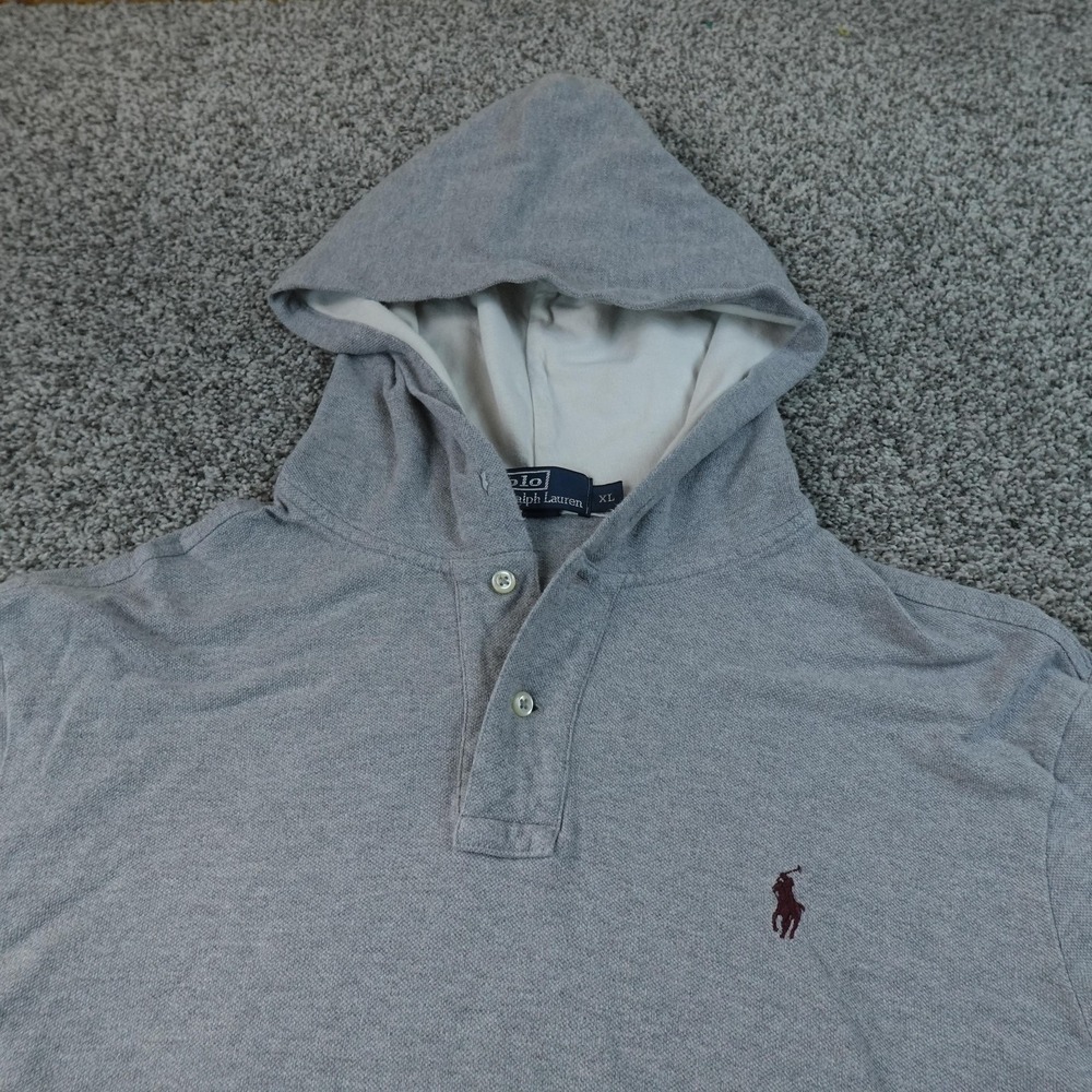 VTG Polo Ralph Lauren Hoodie Mens XL Gray Henley Pullover Sweatshirt Shirt Pony